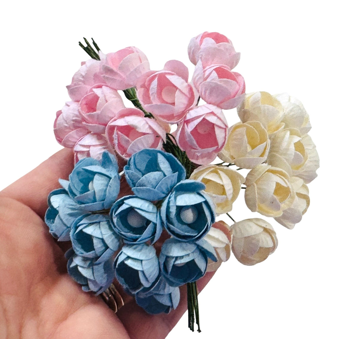 Fleurs en papier de mûrier renoncules rose pâle - 5 tiges