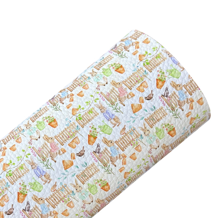 Cumbria Bunnies in the Garden Artisan Designed Litchi Faux Leatherette