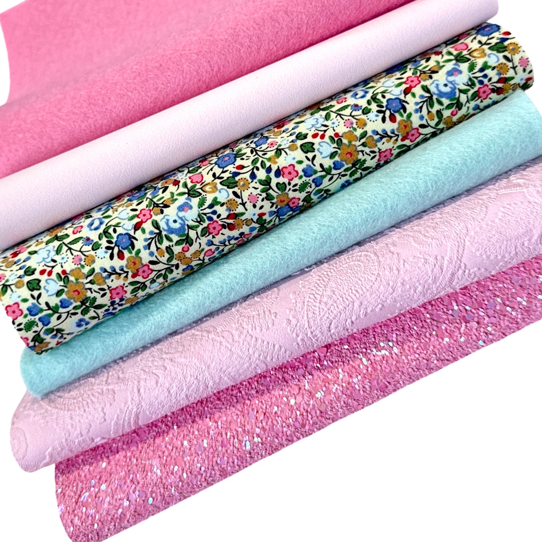 Petite Fleur Fabric Felt, Glitter and Leatherette Bundle