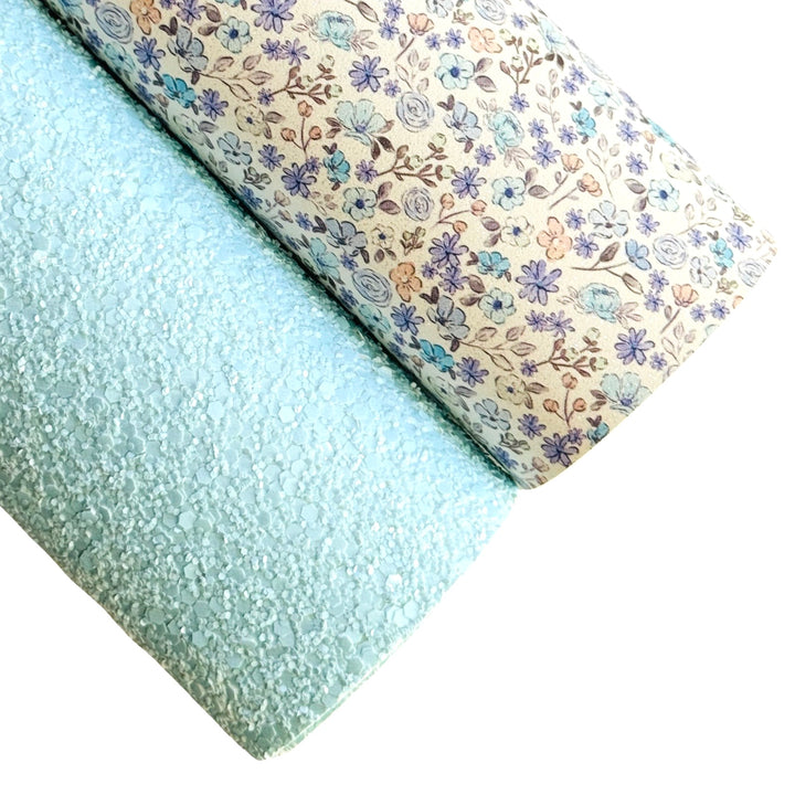 Blue White Floral Shimmer Suede