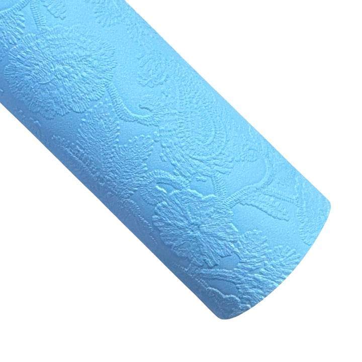 Aqua Embossed Floral Filigree Leatherette