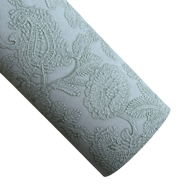 Steel Teal Embossed Floral Filigree Leatherette