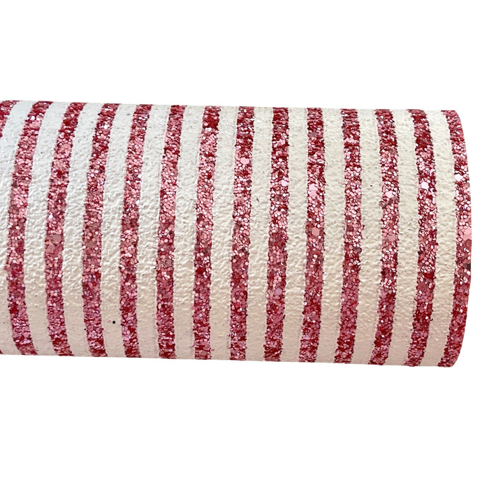 Pink White Stripe Chunky Glitter