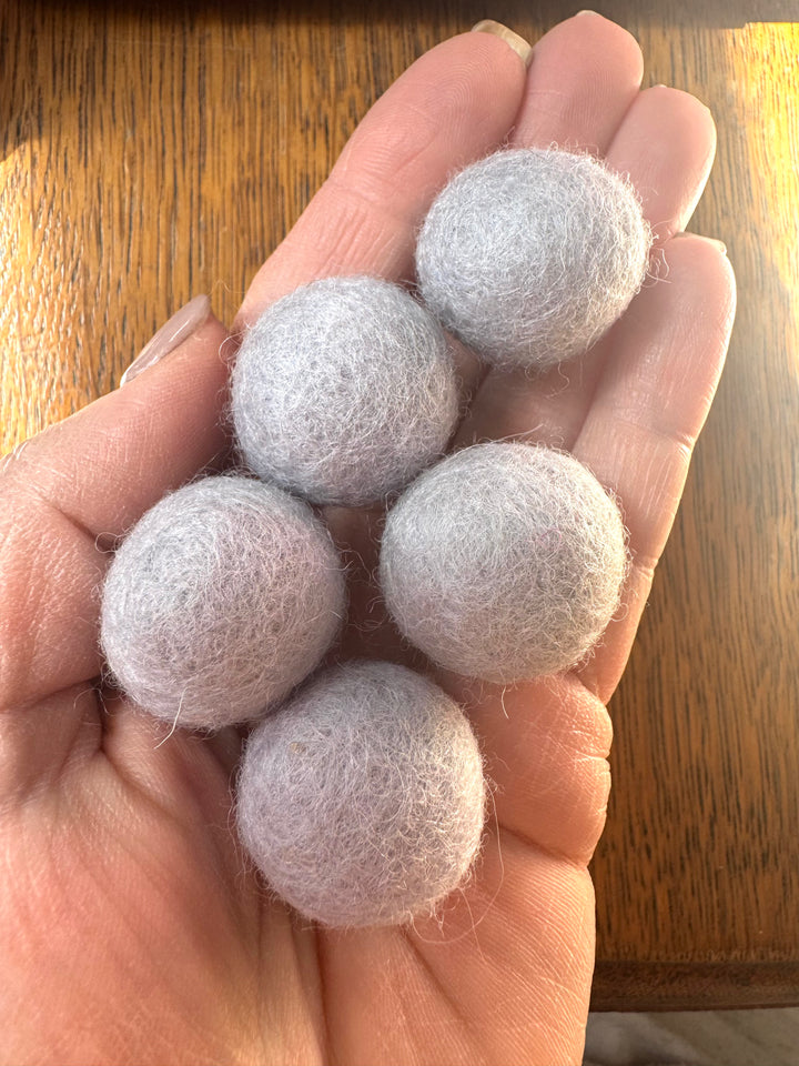 100% Wool Felt Balls 2cm 3/4” ~ Light Grey - Choose Quantity