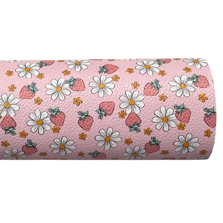Strawberry Daisy Print Faux Leatherette
