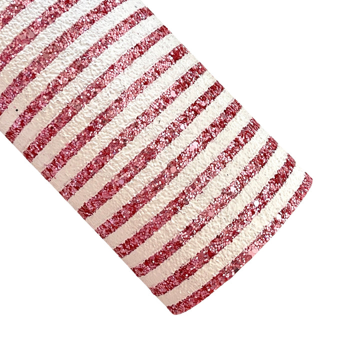 Pink White Stripe Chunky Glitter