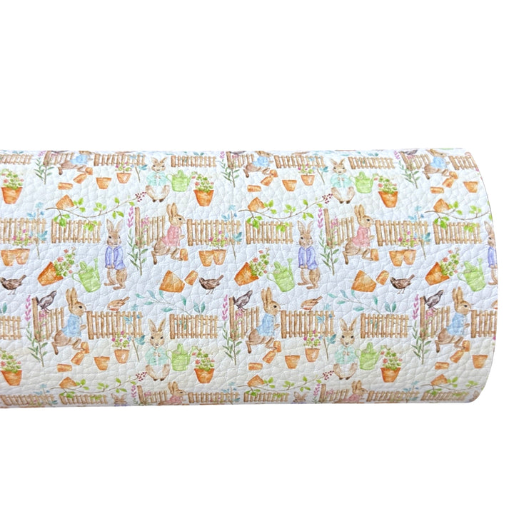Cumbria Bunnies in the Garden Artisan Designed Litchi Faux Leatherette