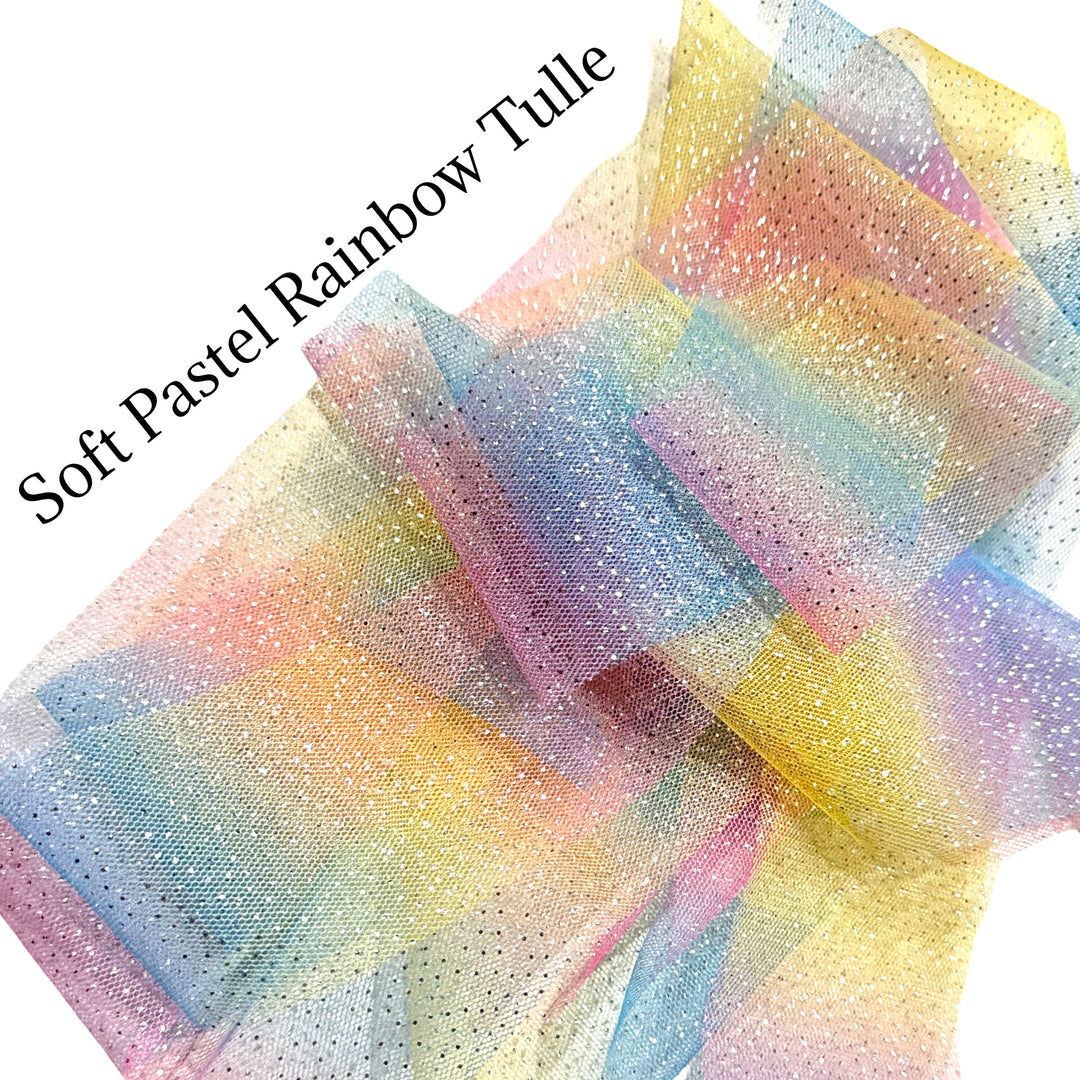Tulle à paillettes arc-en-ciel pastel doux 2,36" 6 cm x 5 yards Lot