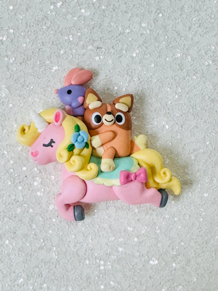 Heeler Pup on Pink Unicorn Clay from Temptress Maker