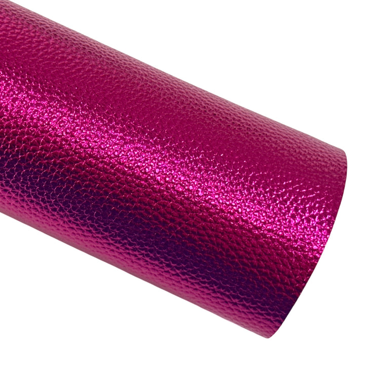 Magenta Matte Metallic Embossed Faux Leatherette Fabric Sheets
