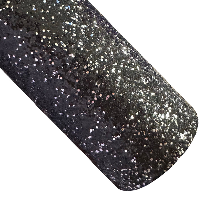 Black Silver Mix Chunky Glitter Fabric Sheet 0.7mm Thick | Smooth White Rear | Great for Backing | Shoes