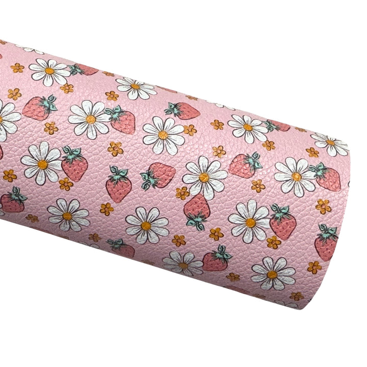 Strawberry Daisy Print Faux Leatherette