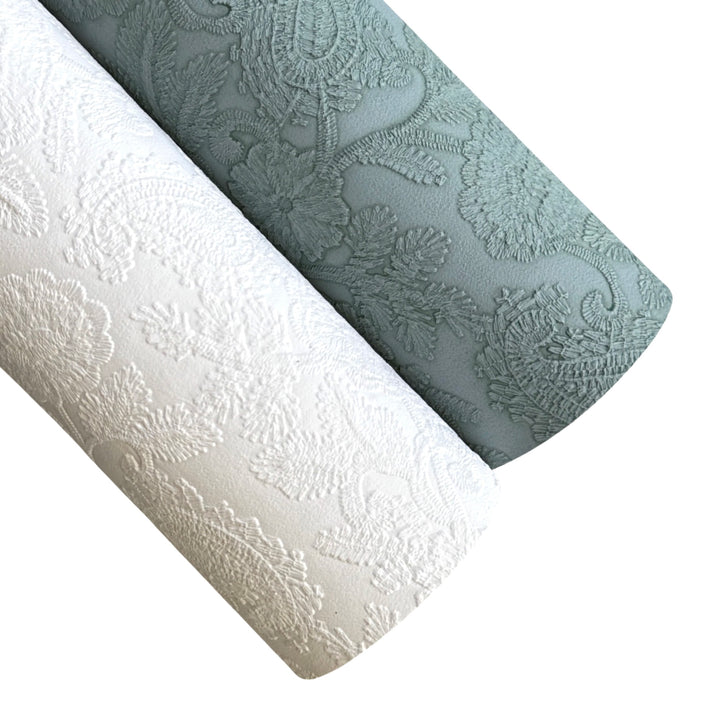 Steel Teal Embossed Floral Filigree Leatherette