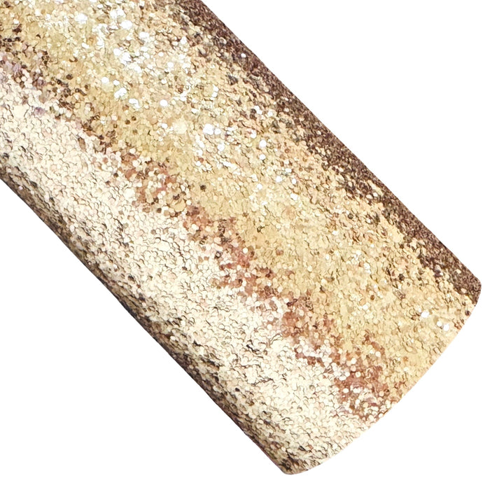 Champagne Gold Chunky Glitter Fabric Sheet 0.7mm Thick | Smooth White Rear | Great for Backing | Shoes