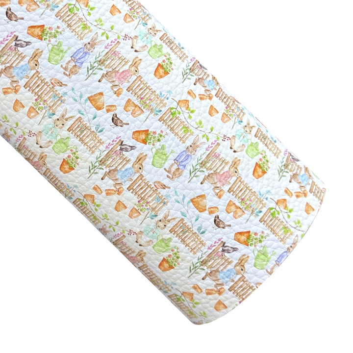 Cumbria Bunnies in the Garden Artisan Designed Litchi Faux Leatherette