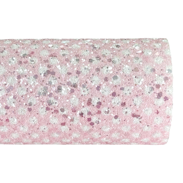Pink and White Dots Crystal Chunky Glitter Leather