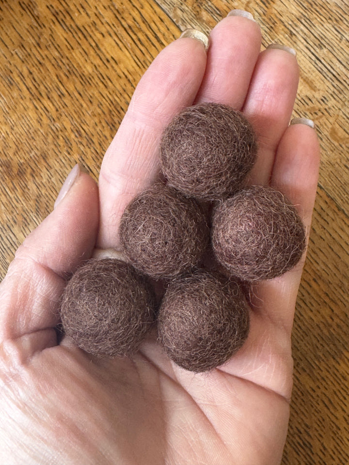 100% Wool Felt Balls 2cm 3/4” ~ Dark Brown