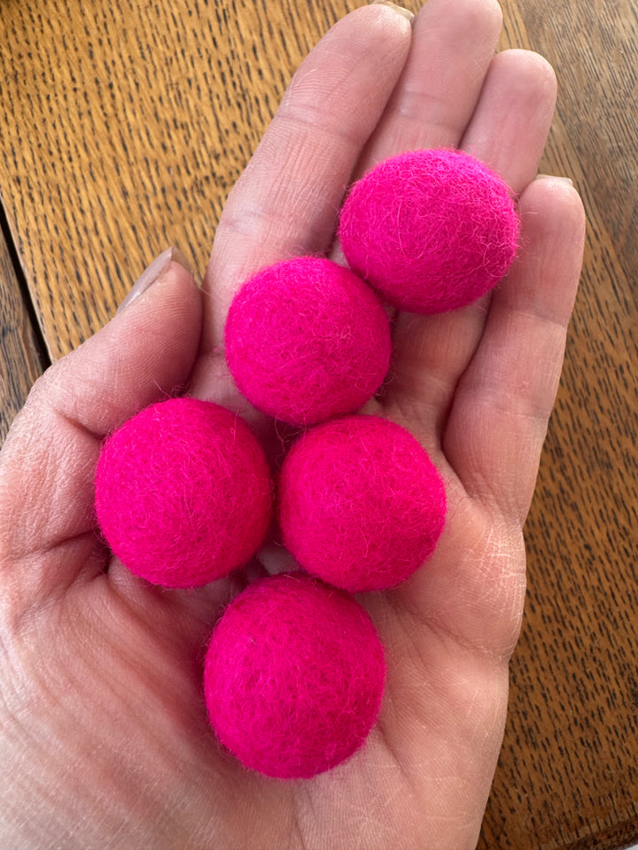 100% Wool Felt Balls 2cm 3/4” ~ Shocking Pink