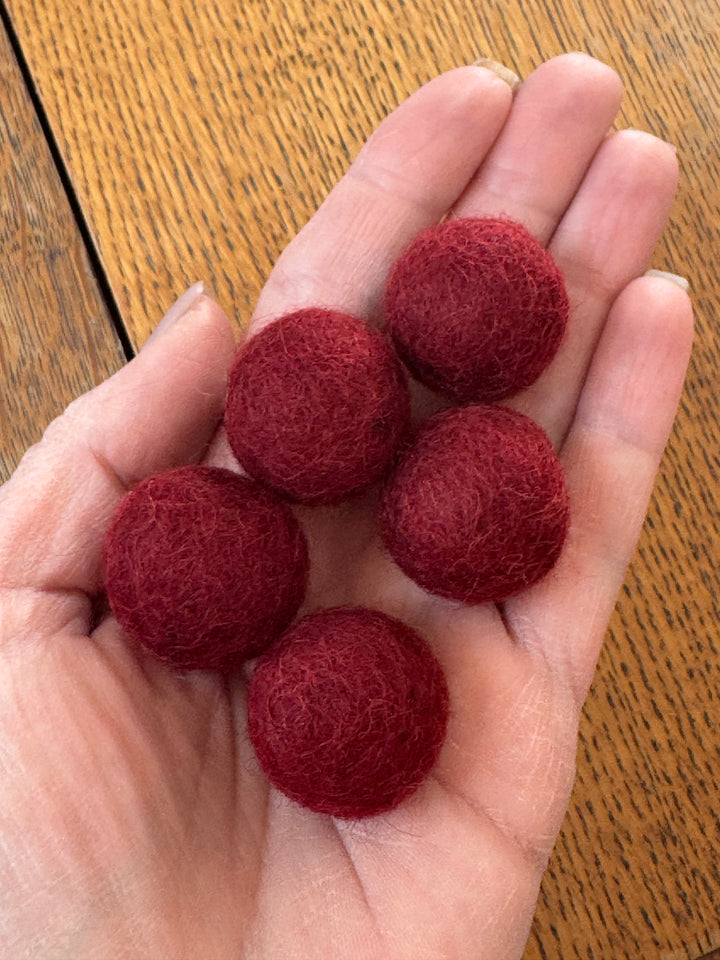 100% Wool Felt Balls 2cm 3/4” ~ Crimson Red