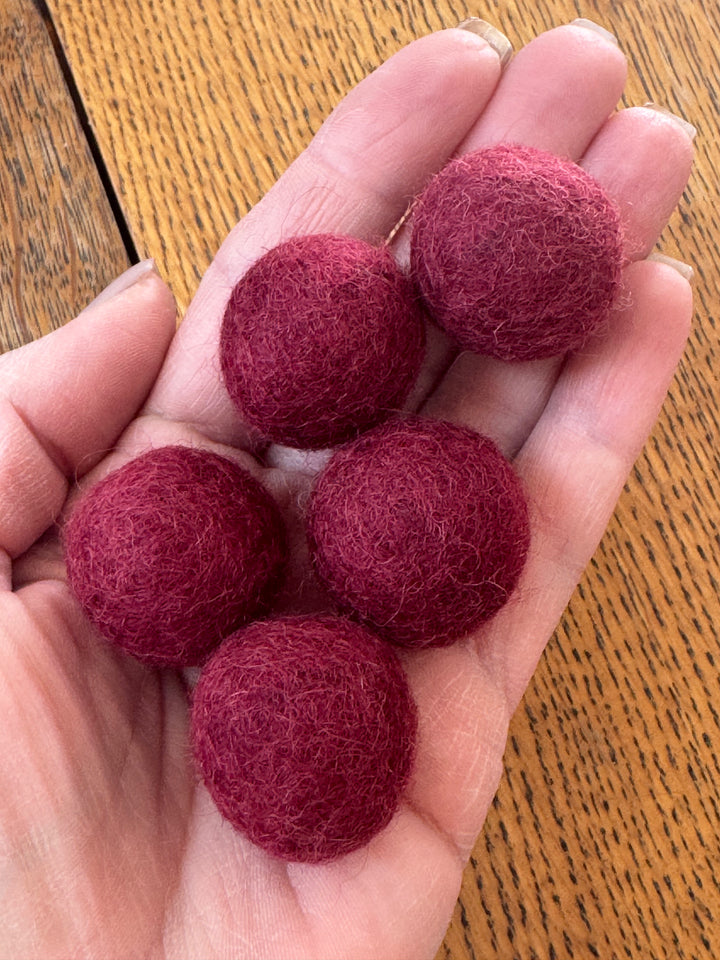 100% Wool Felt Balls 2cm 3/4” ~ Maroon