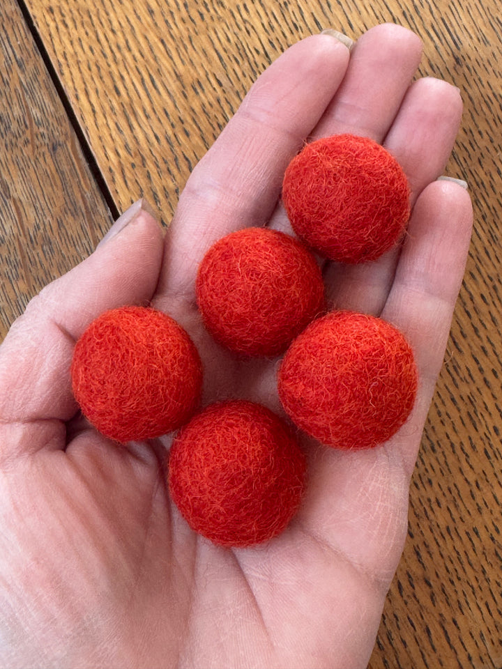 100% Wool Felt Balls 2cm 3/4” ~ Orange Red