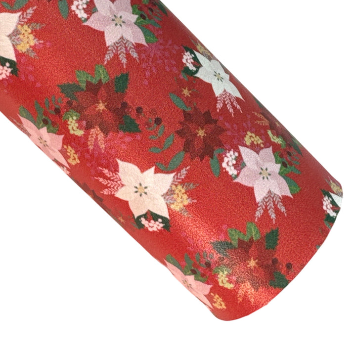 Poinsetta Red Floral Smooth Leatherette