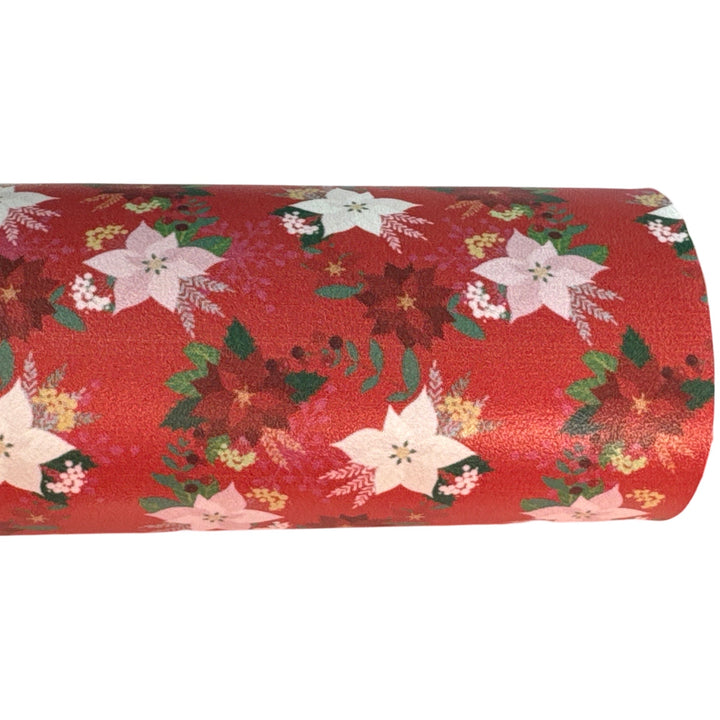 Poinsetta Red Floral Smooth Leatherette