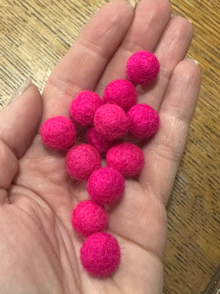 100% Wool Felt Balls 1cm 3/8” ~ Shocking Pink