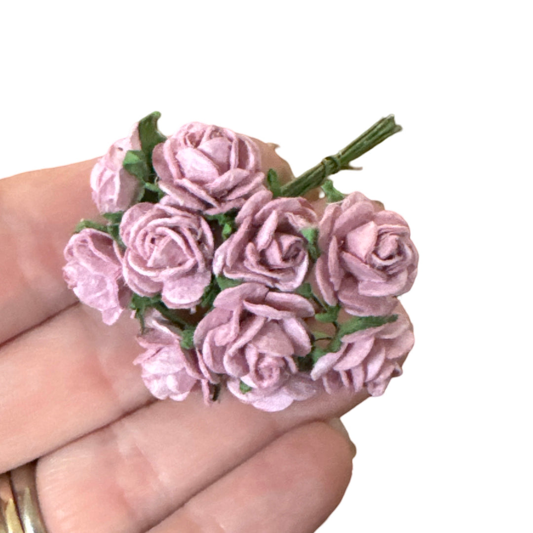 10 Pcs Mulberry Paper Flowers - 1.5cm Rounded Petal Roses - Dusty Pink