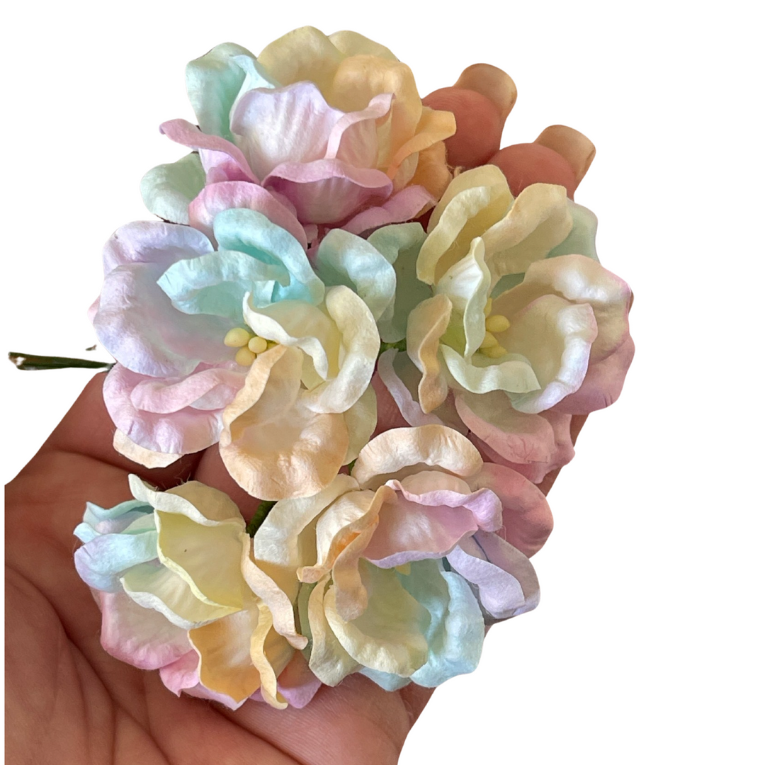 PRE ORDER Soft Pastel Rainbow Peonies Mulberry Paper flowers 5cm