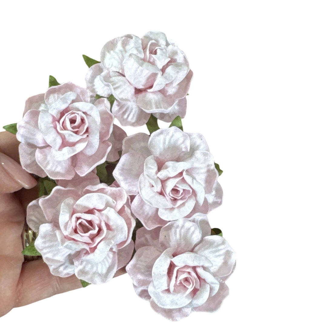 Soft Pink Mulberry Paper Roses - 50mm - Lot of 5