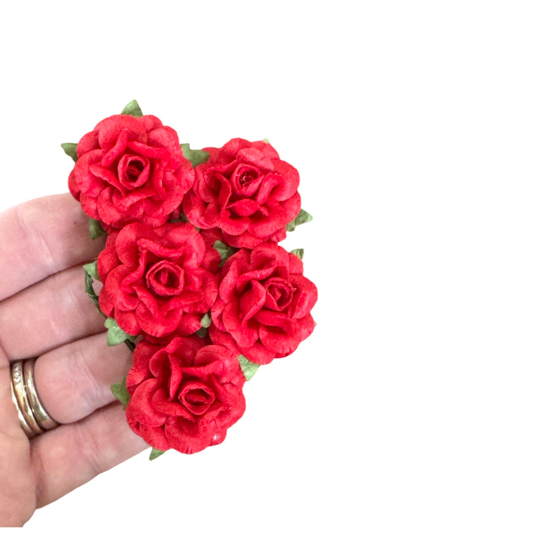 Romantic Rose Mulberry Paper Flowers - 25mm - Red
