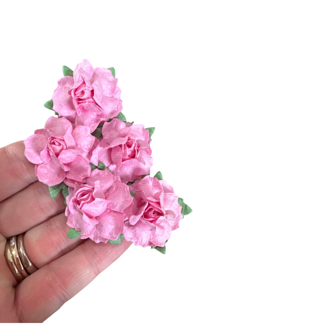 Candy Pink Elegant Rose Mulberry Paper Flowers - 25mm - lot of 5