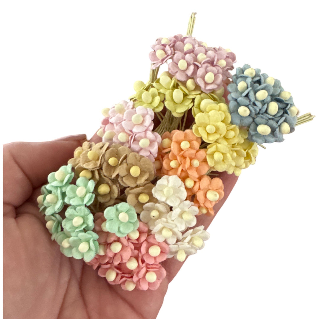 Bulk 100 Rainbow Mix 10mm Sweetheart Blossoms Mulberry Paper Flowers