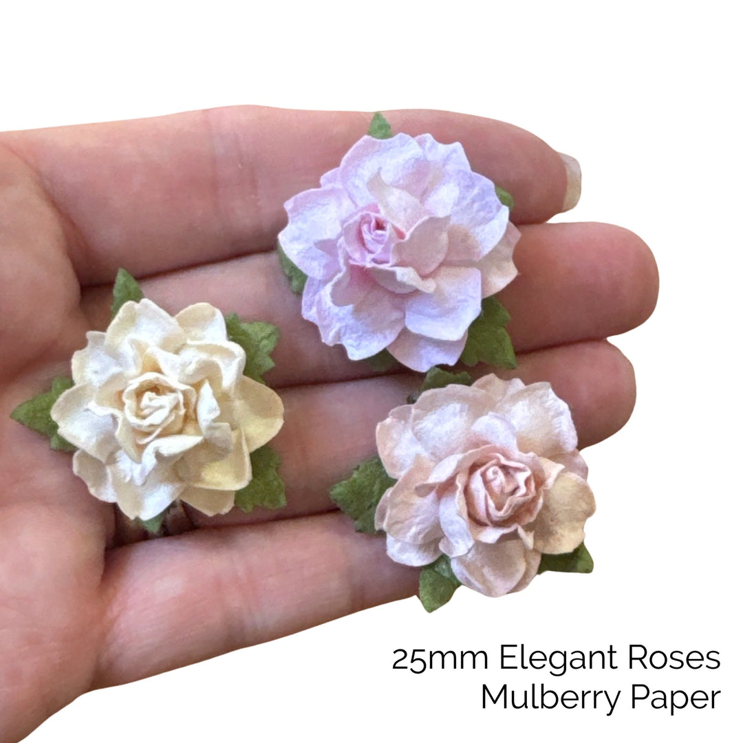Blush Pink Elegant Rose Mulberry Paper Flowers - 25mm - lot of 5