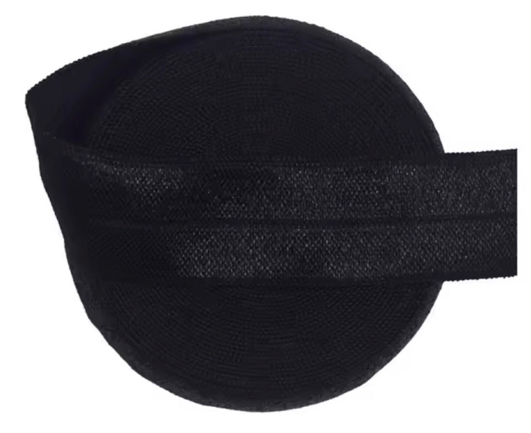 20mm (3/4") Solid Shiny Black Fold Over Elastic