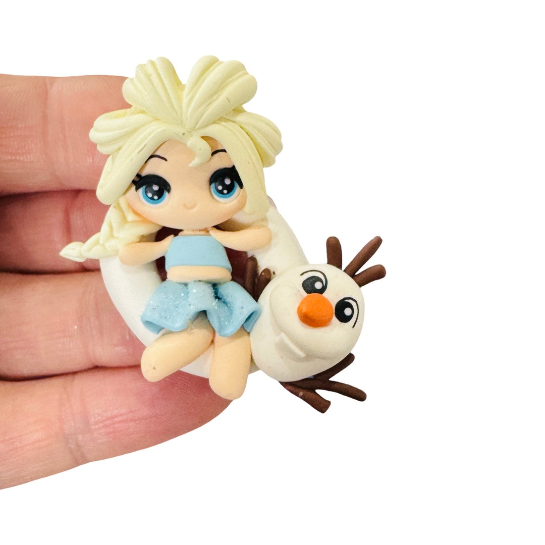 Elsa Princess with Snowman on Floaty Bow Clays from Temptress Maker