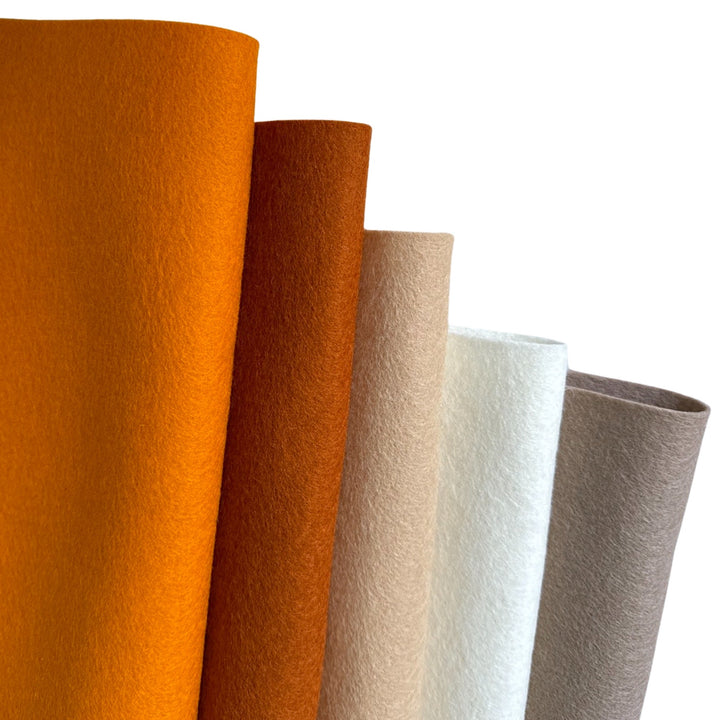 Autumn Woodland 100% Pure Wool Felt Bundle of 5