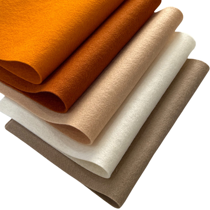 Autumn Woodland 100% Pure Wool Felt Bundle of 5