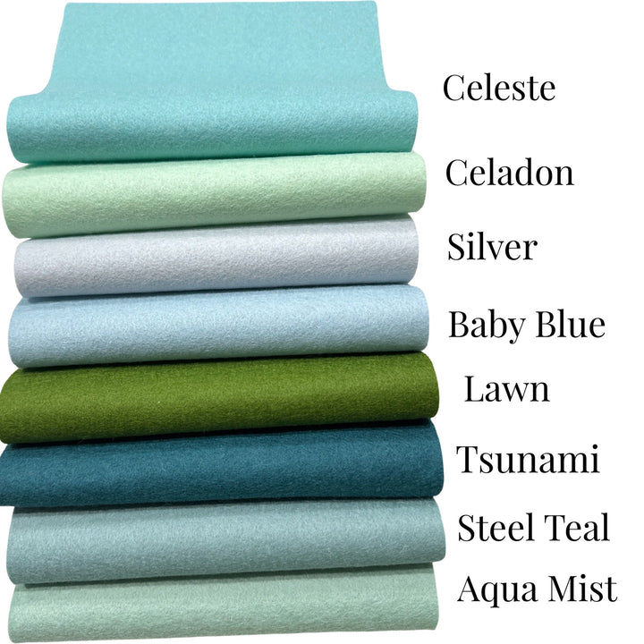 Ocean Waves 100% Pure Wool Felt Bundle of 8