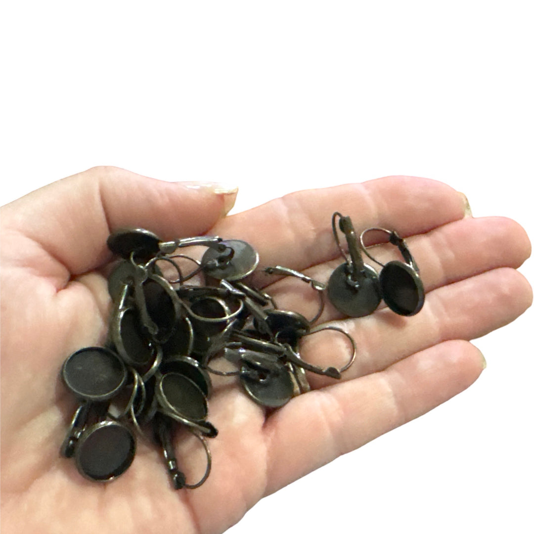 Leverback Earrings with Bezel Setting | 12mm CHARCOAL Plated - 20 pcs
