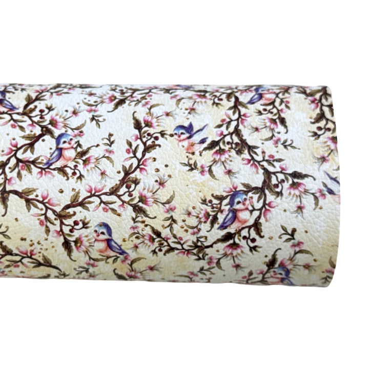Blue Songbird Print Faux Leathertte