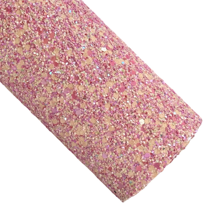 Peachy Pink Princess Chunky Glitter Leather