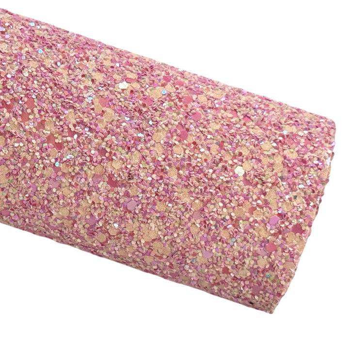 Peachy Pink Princess Chunky Glitter Leather