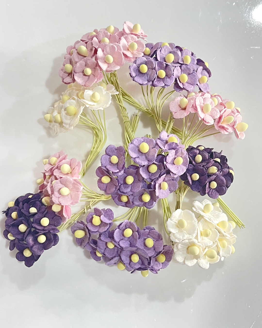 PREORDER Bulk 50 Mixed Purples 10mm Sweetheart Blossoms Mulberry Paper Flowers