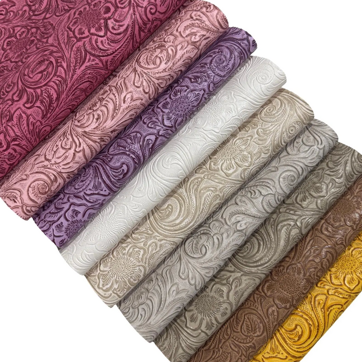 Bulk Discounted Floral Embossed Faux Leatherette Fabric Bundle of 9 sheets