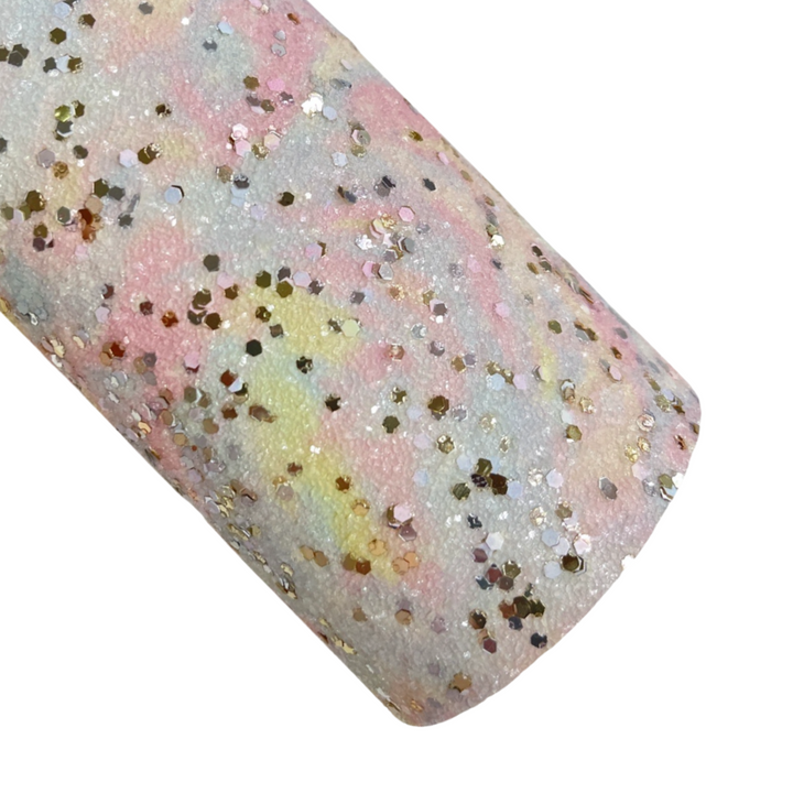 Cuir pailleté marbré arc-en-ciel