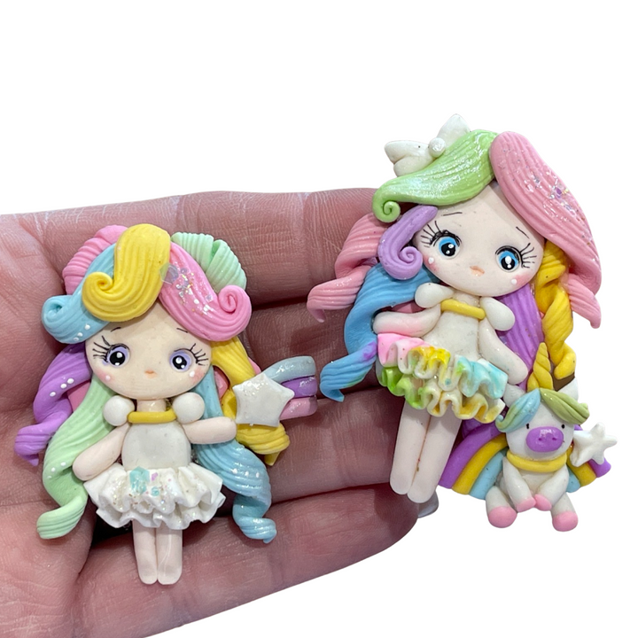 Rainbow Girl with Unicorn Bow Clay from our Enchanted Maker