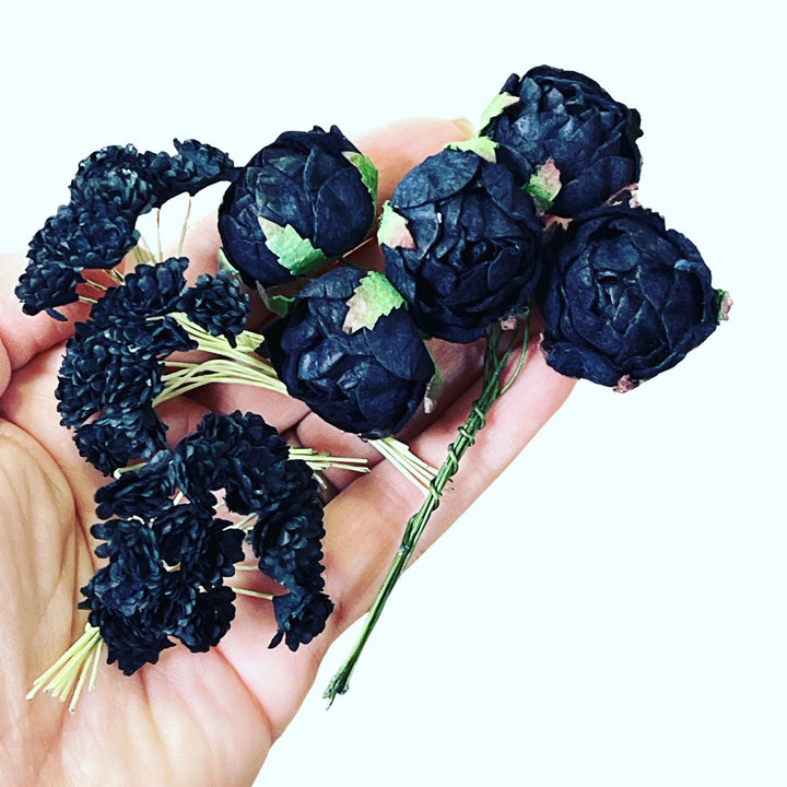 Lots of 5  30mm Ranunculus Mulberry Paper Flowers - Black