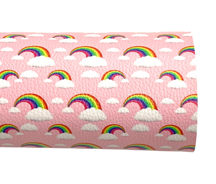 Feuille de faux similicuir arc-en-ciel rose